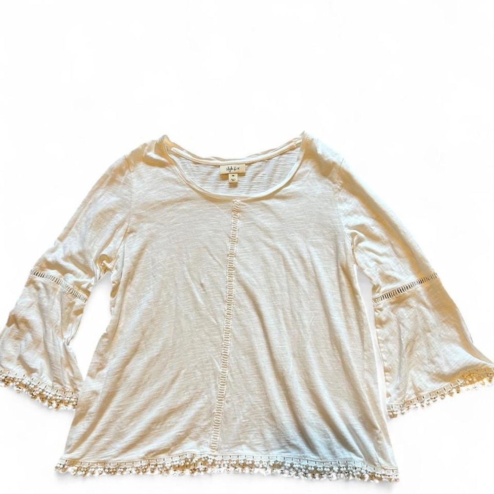 White Lace Trim Bell Sleeve Top